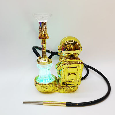 Resina 38CM Hookah Design Oro Bianco Aluminio 1 Hose Shisha con luce a LED