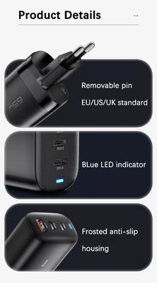 65W GaN 3 porte USB Type-c Travel Adapter per la ricarica ad alta velocità di più dispositivi