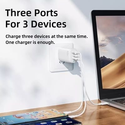 65W GaN 3 porte USB Type-c Travel Adapter per la ricarica ad alta velocità di più dispositivi