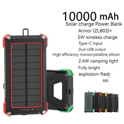 Uscita wireless 5W Solar Power Bank 2.1A Uscita 10000mAh per iPhone 15 Ricarica all'aperto