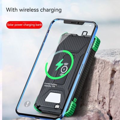 Uscita wireless 5W Solar Power Bank 2.1A Uscita 10000mAh per iPhone 15 Ricarica all'aperto