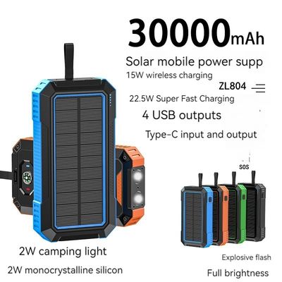Potenza di uscita 15W Private Mold Wireless Charging Solar Power Bank per iPhone 30000mAh