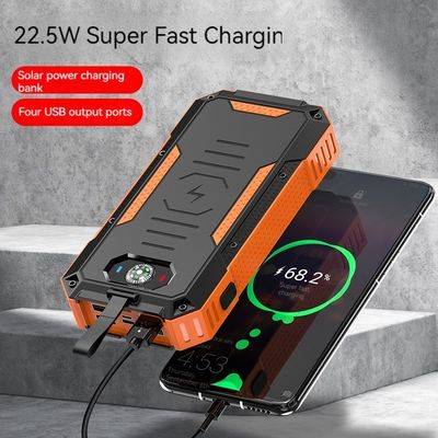 Potenza di uscita 15W Private Mold Wireless Charging Solar Power Bank per iPhone 30000mAh
